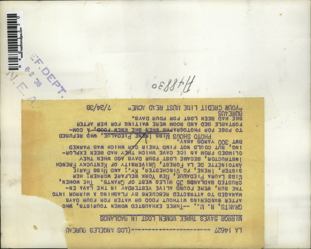 1938 Media Photo Miss Irene Piedalue one of the three tourist who was rescued