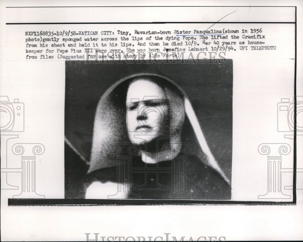 1958 Media Photo Sister Pasqualina is a house keeper for Pope Pius XII