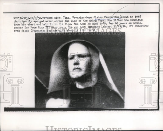 1958 Media Photo Sister Pasqualina is a house keeper for Pope Pius XII