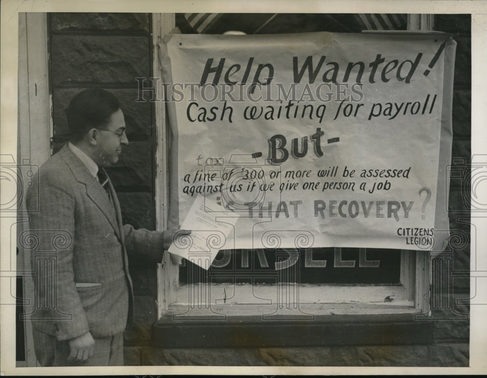 1940 Media Photo Mr Pursell holding orders to stop operating from govenment