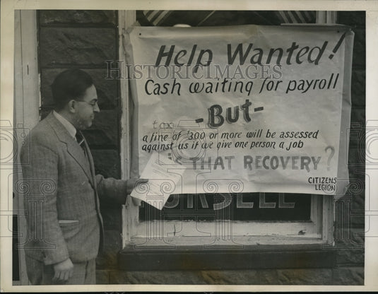 1940 Media Photo Mr Pursell holding orders to stop operating from govenment