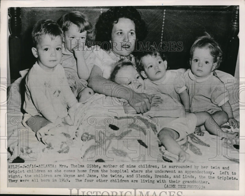 Load image into Gallery viewer, 1951 Media Photo Atlanta Mrs Thelma Gibbs is surrounded by her twin and triplet
