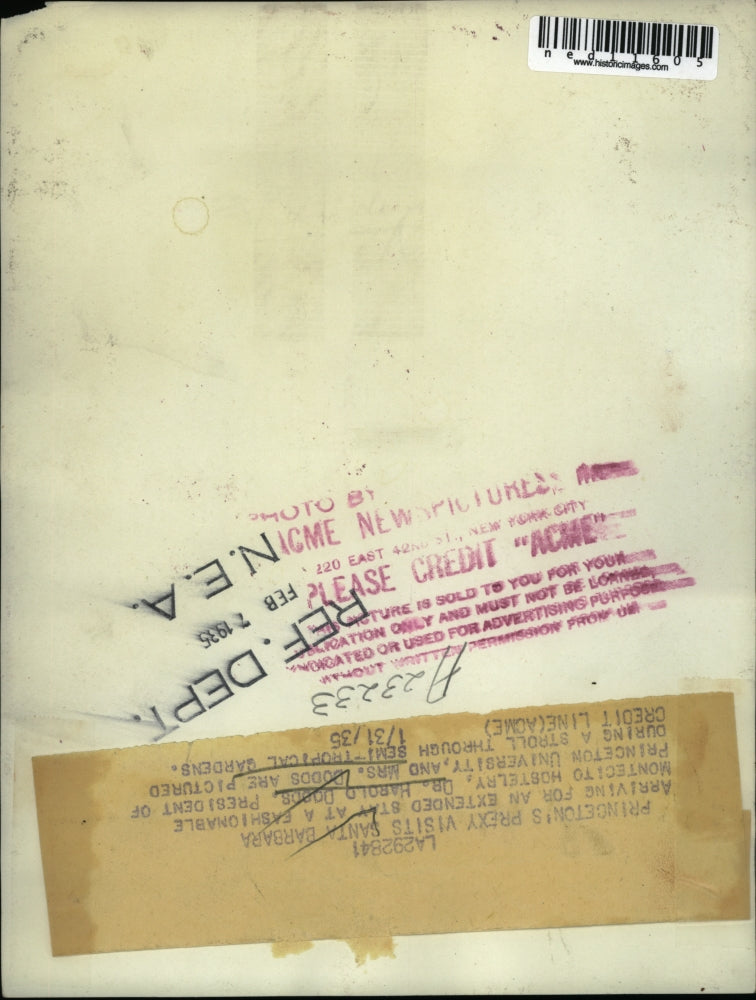 1935 Media Photo Dr & Mrs Harold Dodds President of Princeton Univ