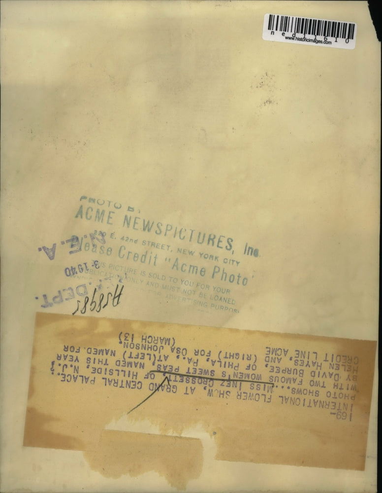 1940 Media Photo Inez Crossett at Intnl Flower show with sweet peas