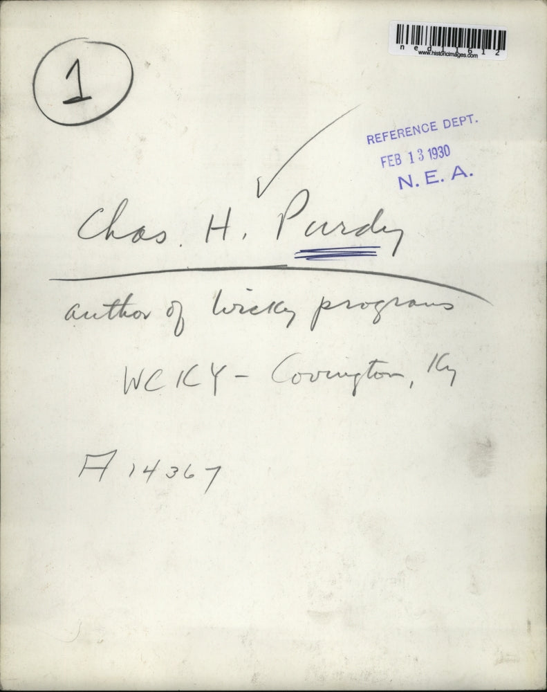 1930 Media Photo Author of WCICY programs Chos H. Pardy
