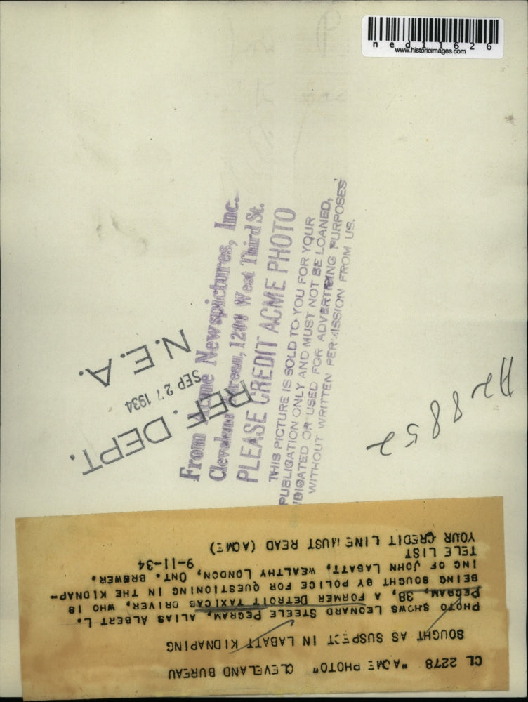 1934 Media Photo Taxicab Leonard Steele Pegram as suspect in Labatt kidnapping