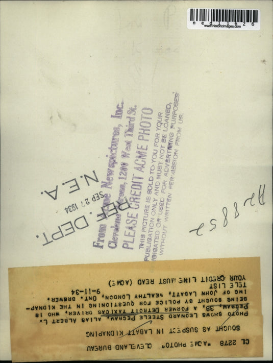 1934 Media Photo Taxicab Leonard Steele Pegram as suspect in Labatt kidnapping