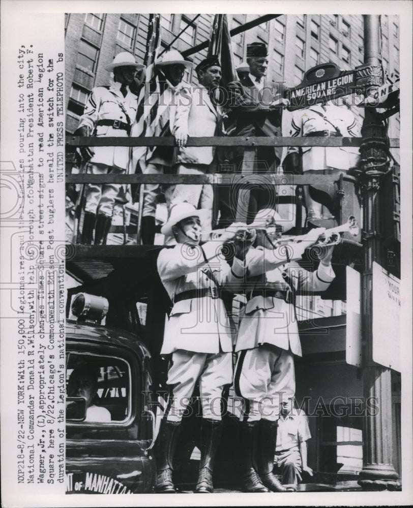 1945 Media Photo Legionnaires and their families parade at Time Square St. in NY