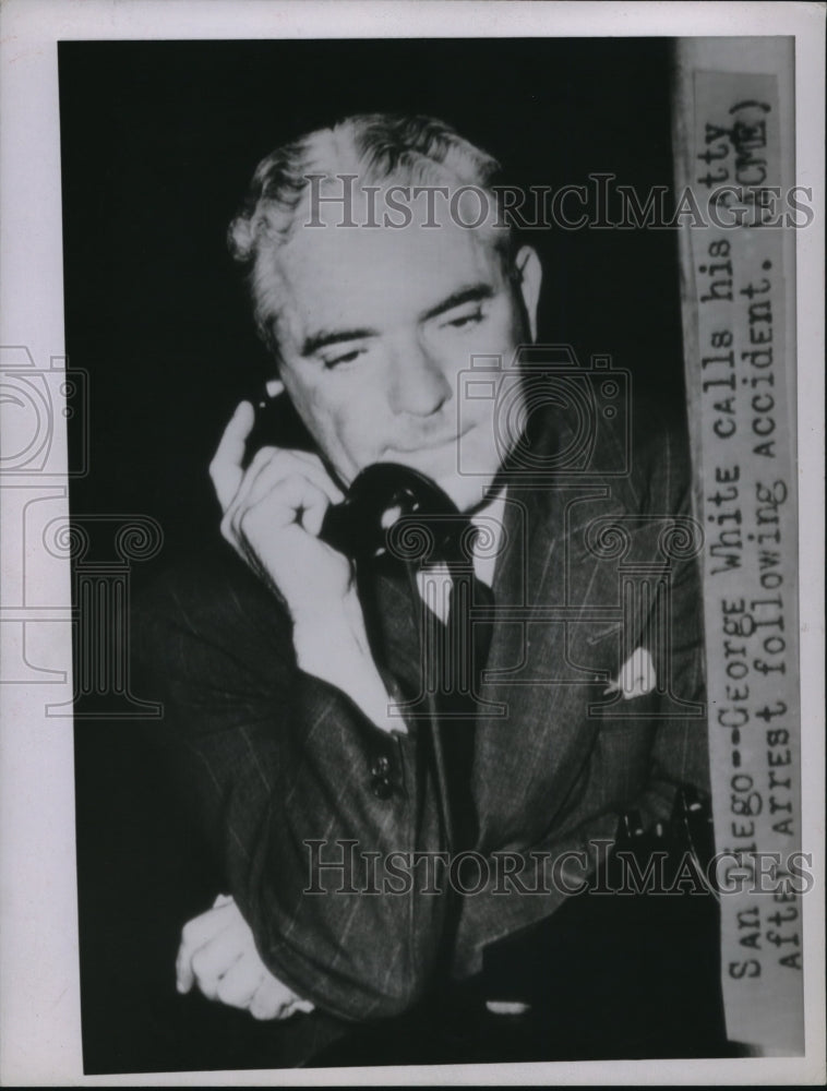 1946 Media Photo San Diego George White calls his atty after arrest following
