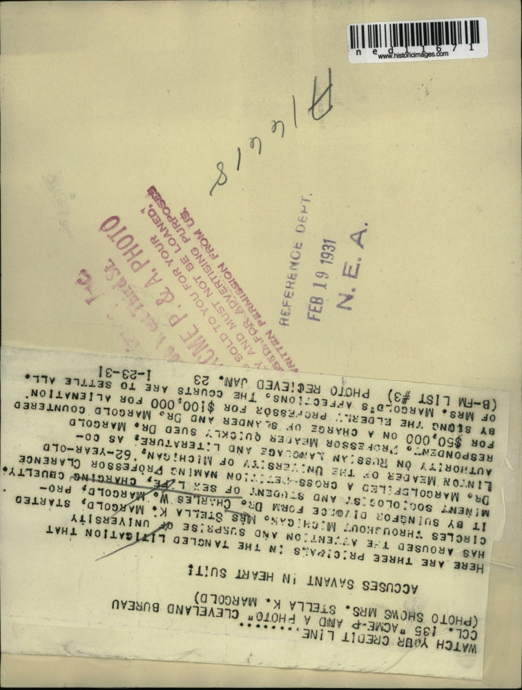 Load image into Gallery viewer, 1931 Media Photo 3 PRINCIPALS IN LITIGATION Mrs Margold sued Dr Charles Margold
