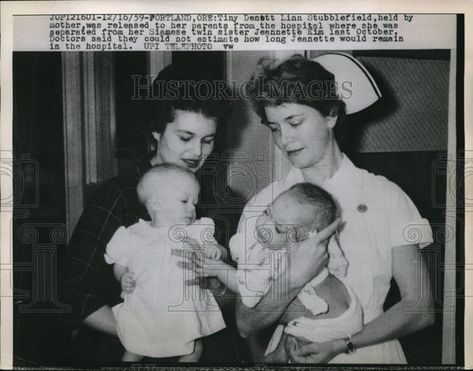 1959 Media Photo Portland Ore Denett & sister Jean separated in operation