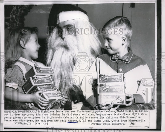 1954 Media Photo Gail Ahmann, Jimmy Cook & Santa (Joe Paulson) in Minneapolis