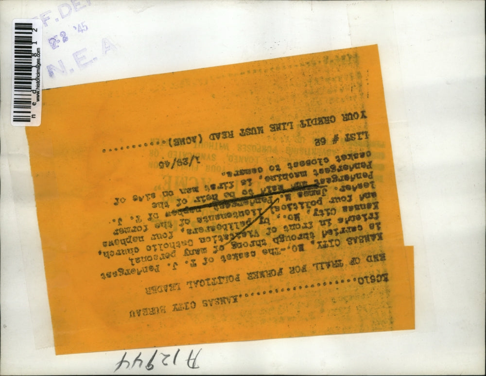 1945 Media Photo James Pendergast, Nephew of Late T.J. Pendergast at Funeral