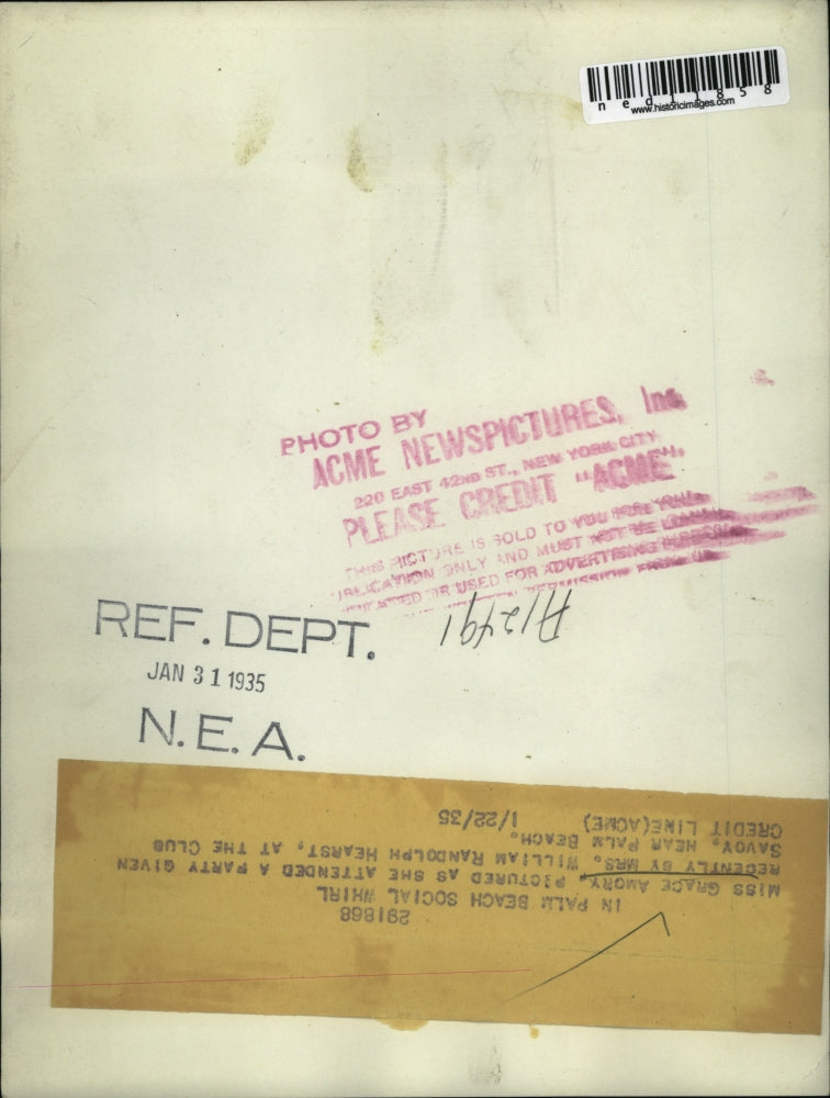 1935 Media Photo Miss Grady Amgry at Party in Palm Beach