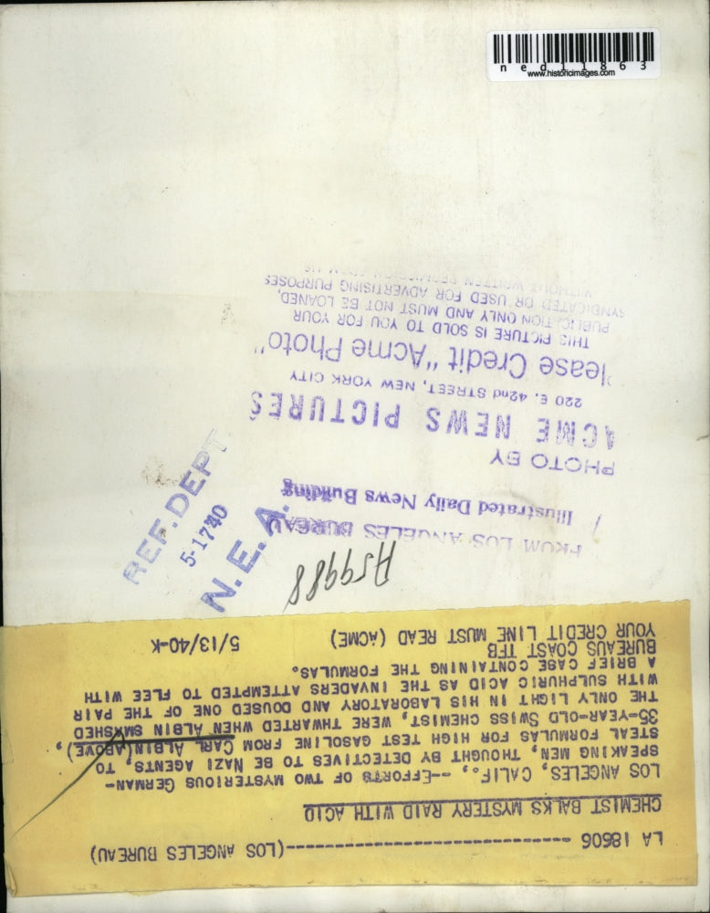 1940 Media Photo Carl Abin in Los Angeles, CA after arrest