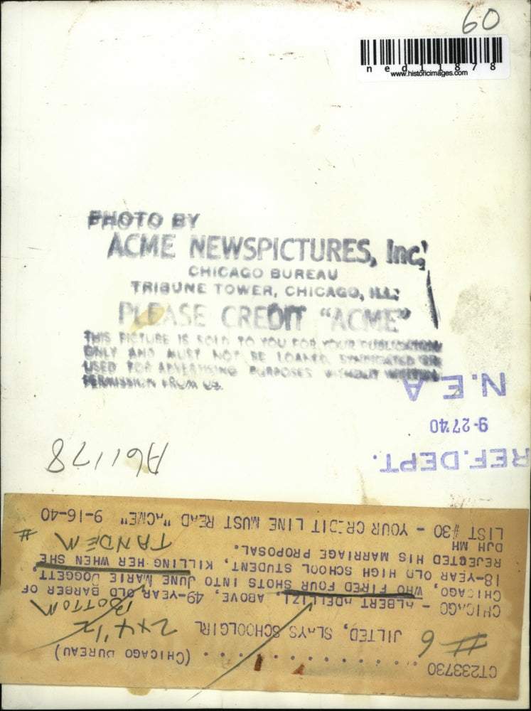 Load image into Gallery viewer, 1940 Media Photo Chicago Barber, Albert Adellizi Shot June M. Doggett Four Times
