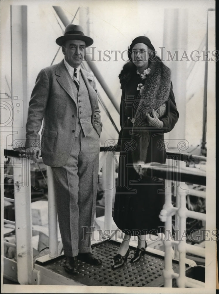 1933 Media Photo Mr & Mrs Charles Adams of New York on Santa Maria Trip
