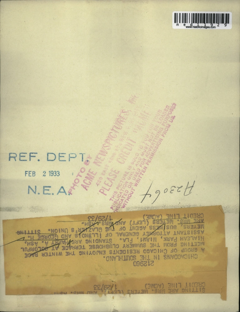 1933 Press Photo George H. Meyers And Harry A. Ash Pictured With Wives