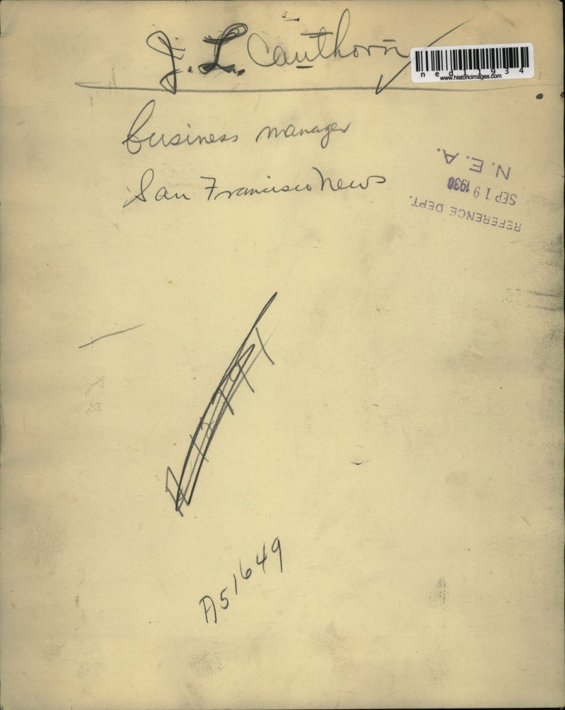 1930 Media Photo J. L. Cauthorn Business Managers San Francisco News