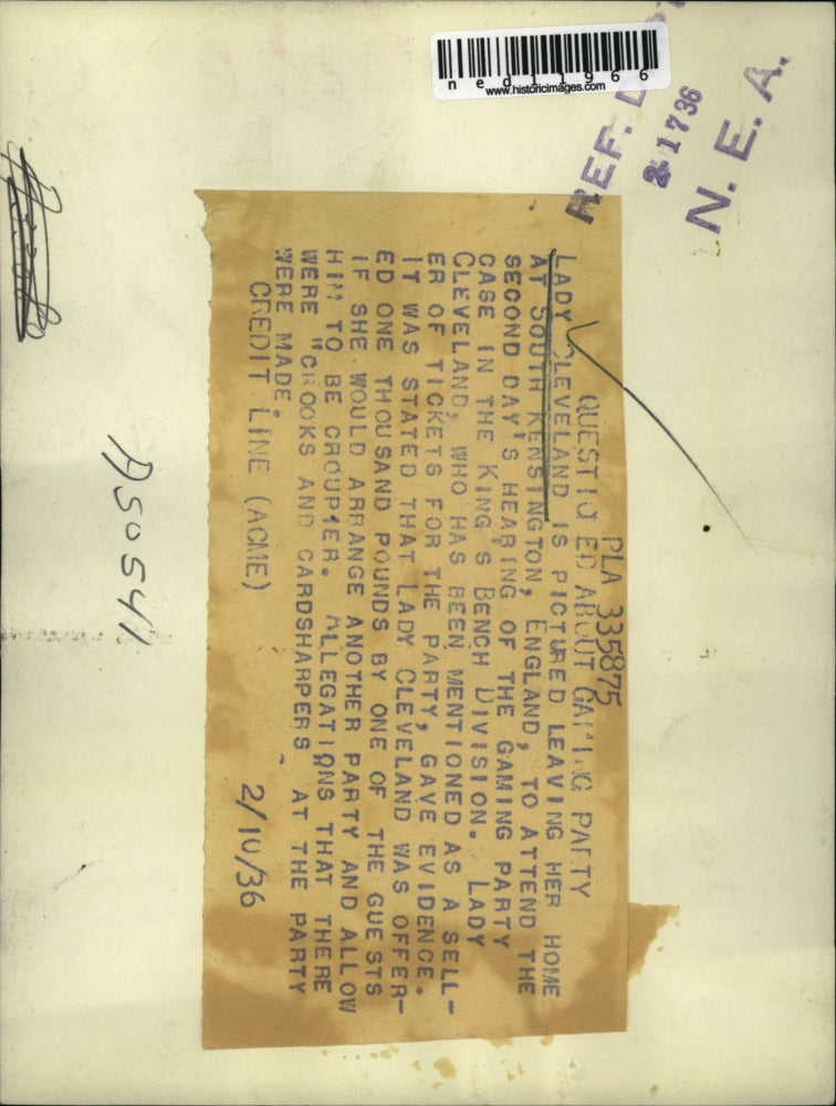 1936 Media Photo Lady Cleveland Leaves Home in South Kensington, England