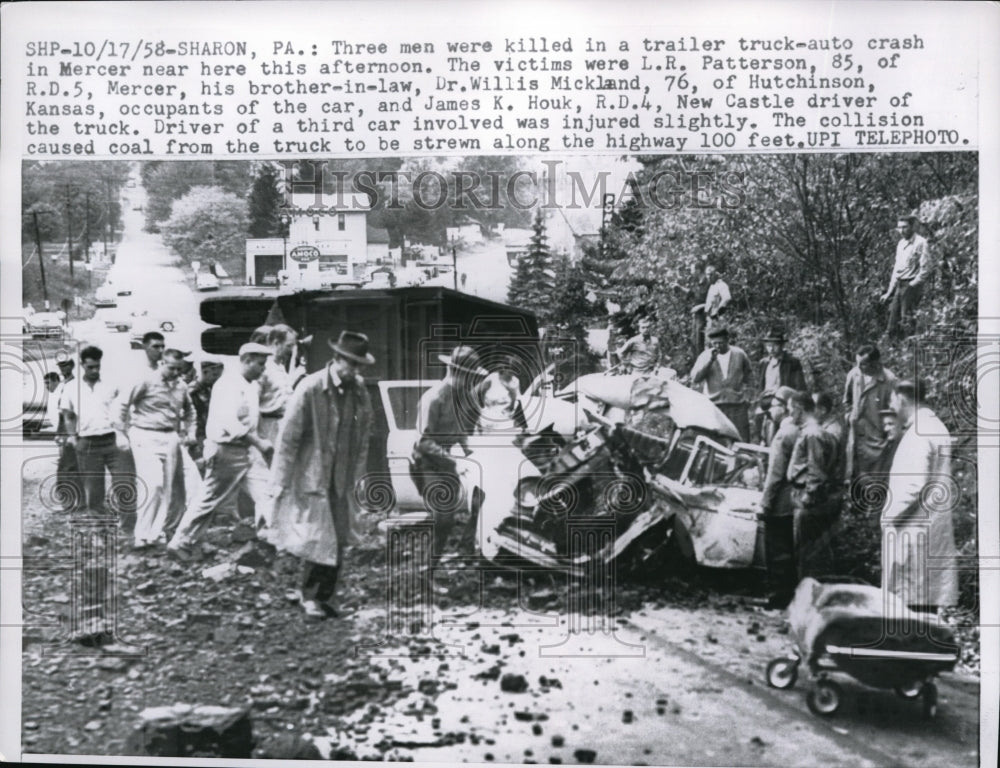 1958 Media Photo Sharon Pa 3 men killed in trailer truck auto crash in Mercer