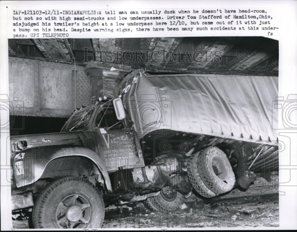 1958 Media Photo Tom Stafford Crashes Truck Into Too Low Overpass