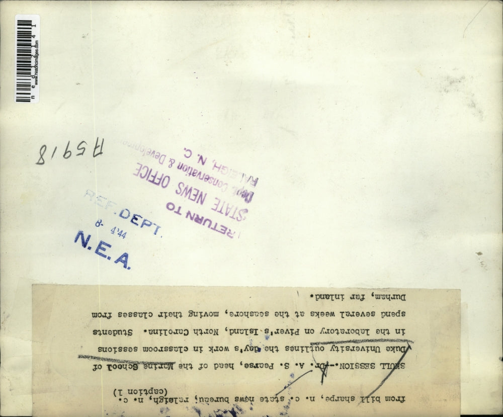 1944 Media Photo Dr. A. S. Pearse, head of the Marine School of Duke University