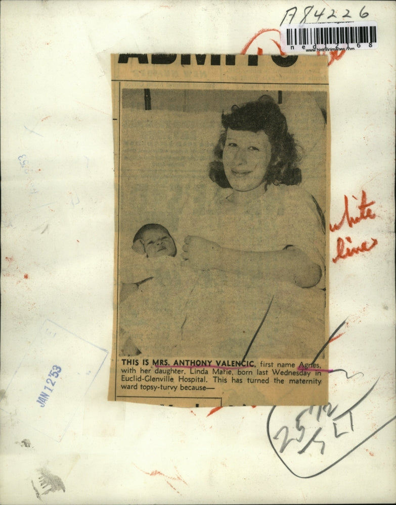 Load image into Gallery viewer, 1953 Media Photo Mrs. Anthony Valencic gave birth to Linda Marie at Euclid
