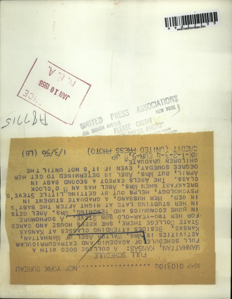 Load image into Gallery viewer, 1956 Media Photo Mrs. Walter Abel is a mother to Steve and a college student
