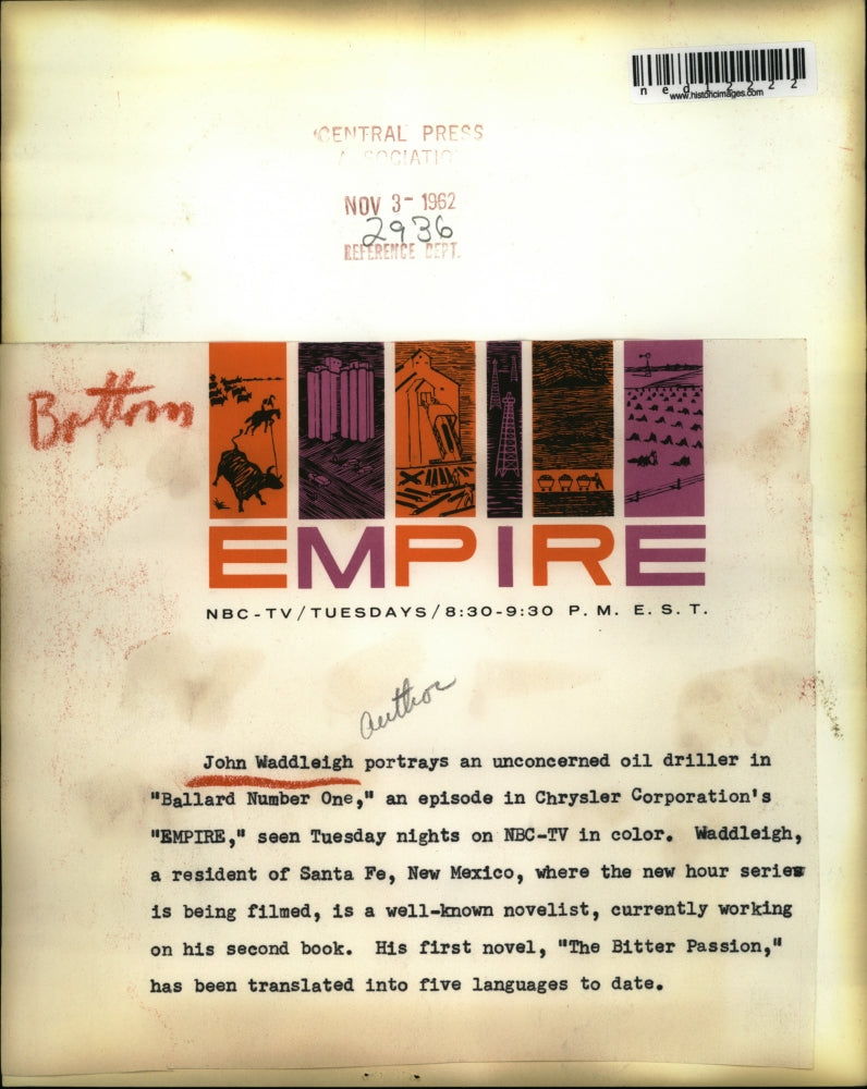 1962 Press Photo John Waddleigh portrays oil driller in Ballard Number one