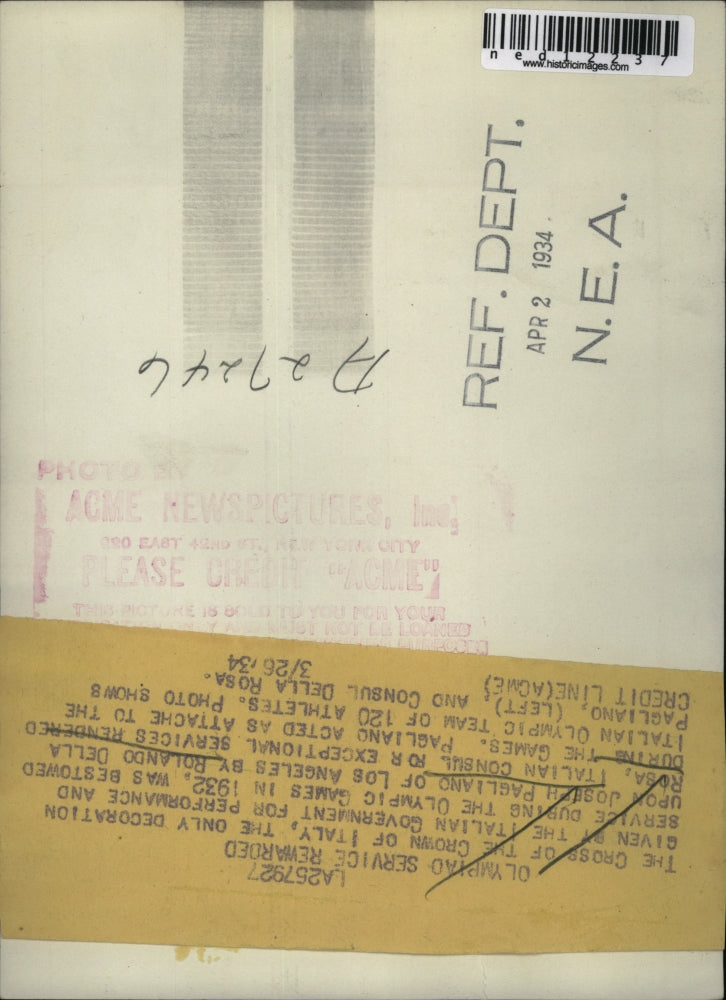 1934 Media Photo The cross of the crown was bestowed upon Joseph Pagliano