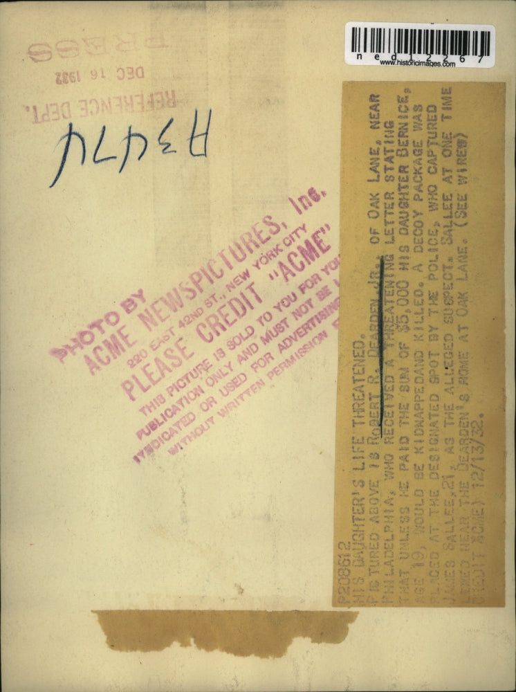 1932 Press Photo Robert R. Dearden, Jr. Daughter's Life Threatened