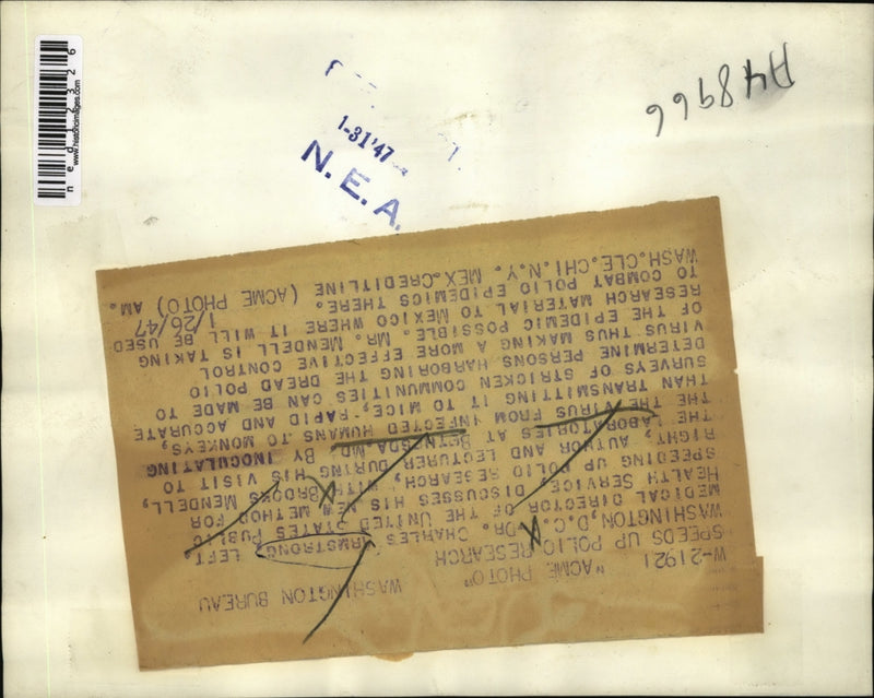 Load image into Gallery viewer, 1947 Media Photo Dr. Charles Armstrong, Brooks Mendell Perform Polio Research
