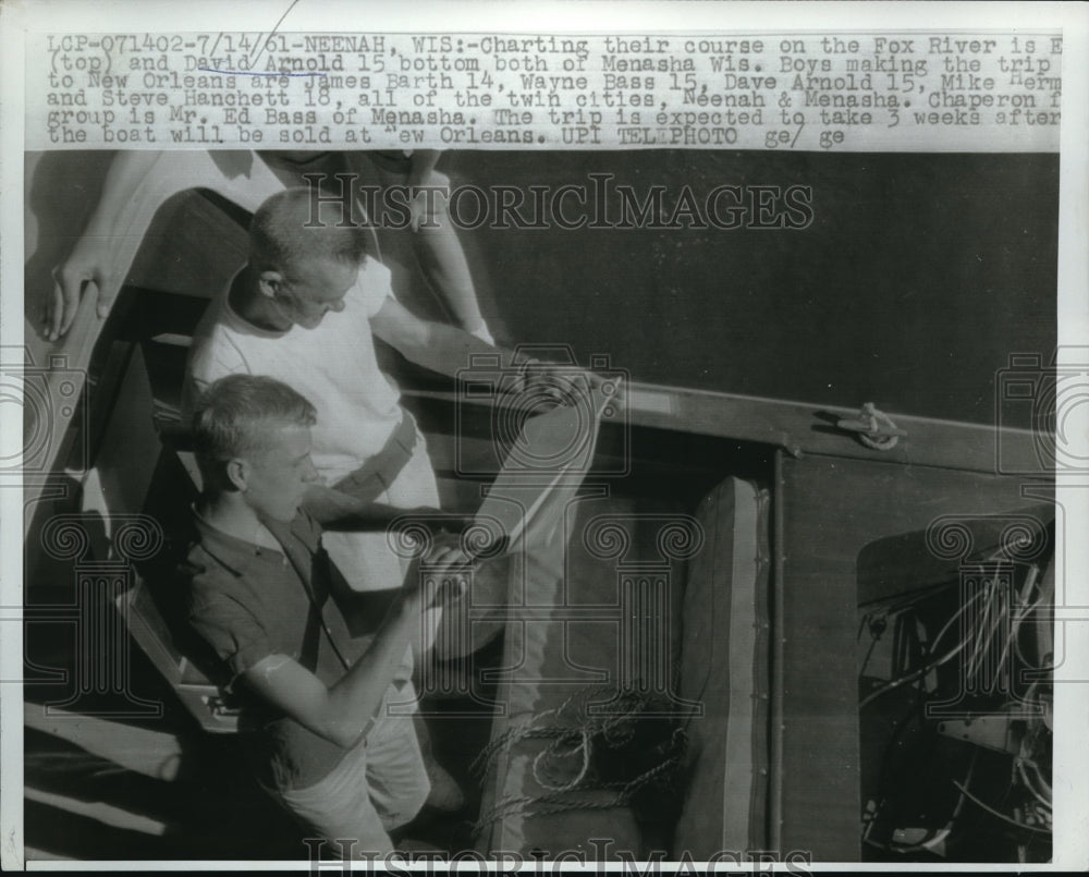 1961 Media Photo Men Charting Course on Fox River from Wisconsin to New Orleans