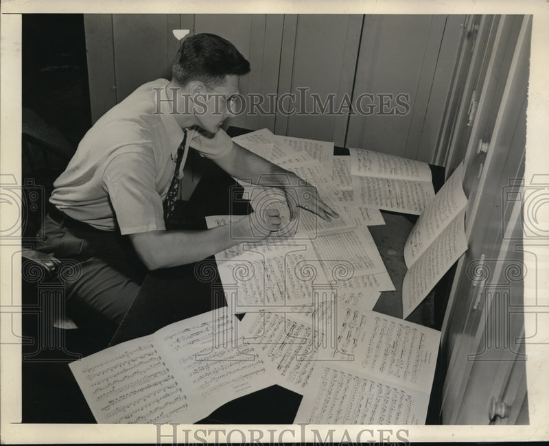 Load image into Gallery viewer, 1942 Media Photo Student Conductor Hand Marking Special Directions on Parts
