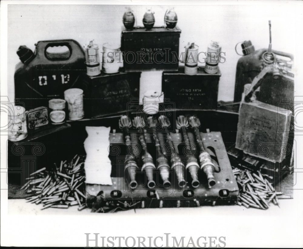 1966 Press Photo Israeli Ammo and Military Equipment Found Near Jenin, Jordan