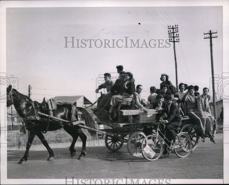 Load image into Gallery viewer, 1953 Media Photo Large Family in Horse Drawn Cart for Easter Monday Rome Italy
