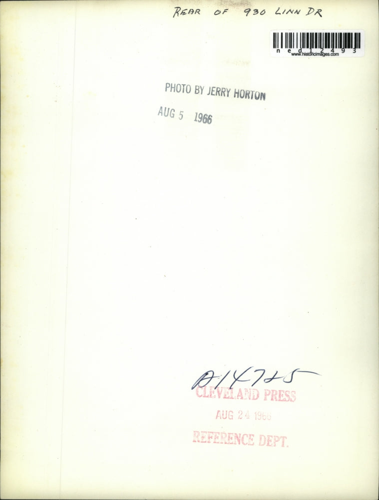 1966 Media Photo Rear View 930 Linn Drive in Cleveland House Windows Black White