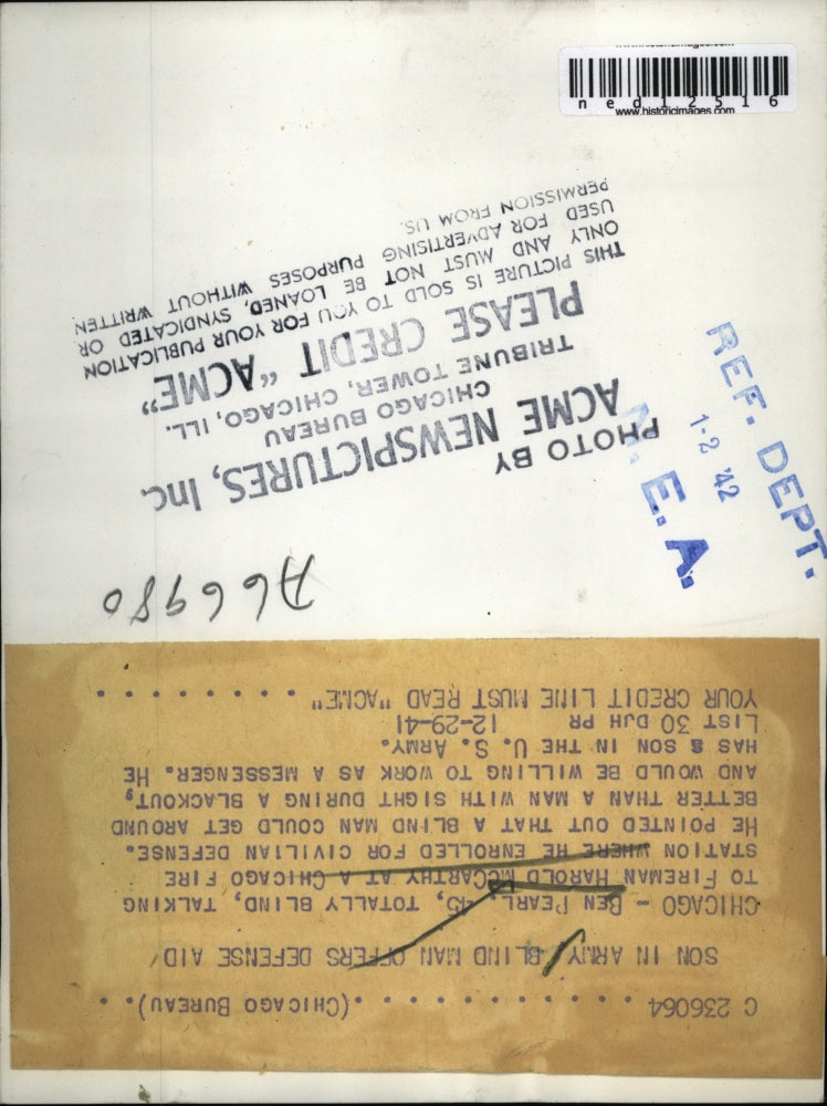 1941 Media Photo Blind Man Ben Pearl, Chicago Fireman Harold McCarthy