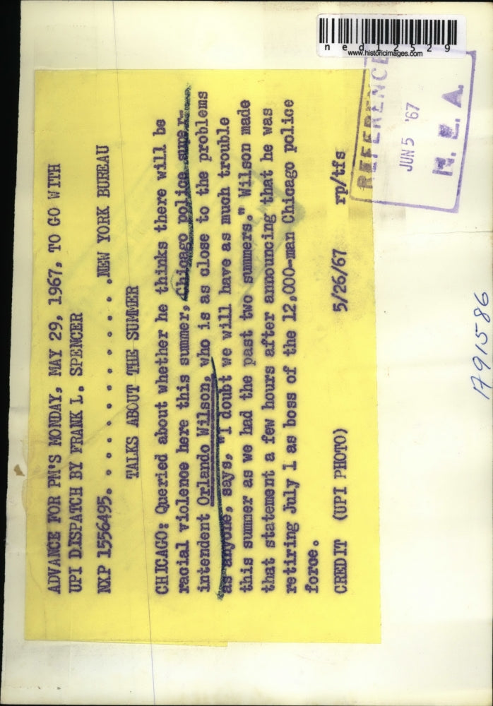 1967 Media Photo Chicago police superintendent Orlando Wilson on summer violence