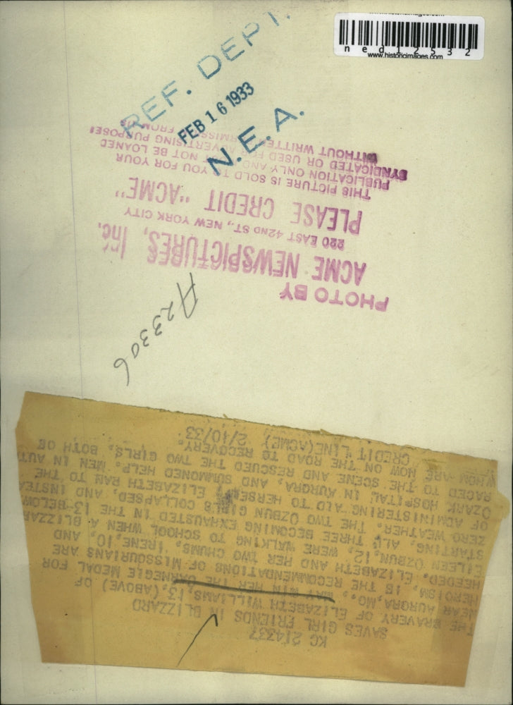 1933 Press Photo Elizabeth Williams, Wins Carnegie Heroism Medal Blizzard Rescue