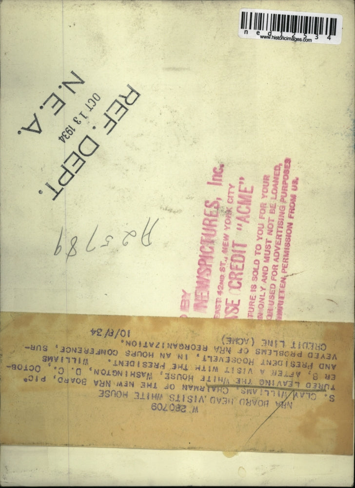 1934 Media Photo S. Clay Williams, Chairman of NRA Board at White House