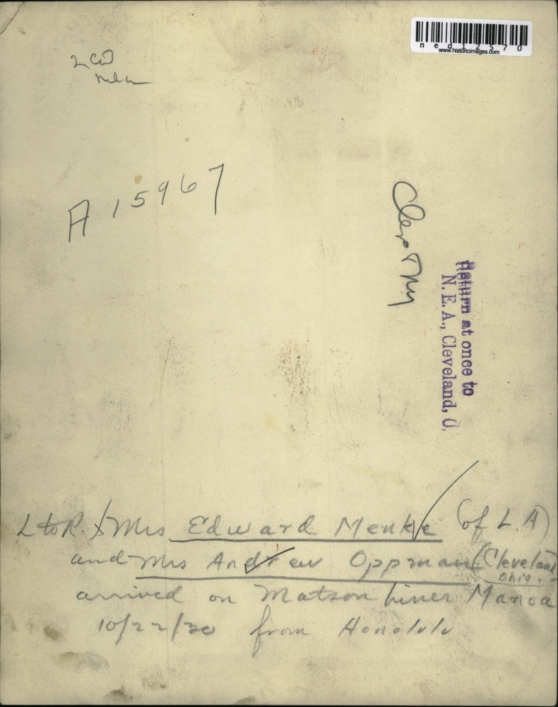 1930 Media Photo Wives of Edward Menke, Andrew Oppman Arrive from Honolulu