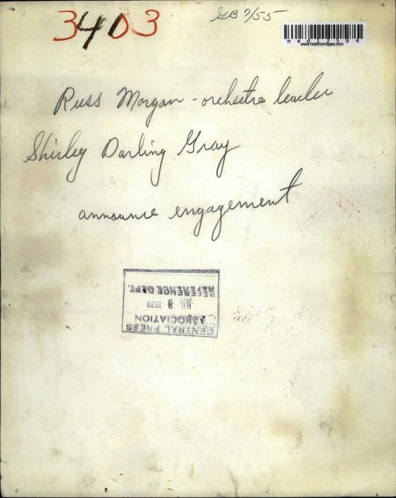 Load image into Gallery viewer, 1939 Media Photo Russ Morgan And Shirley Darling Gray Announce Engagement
