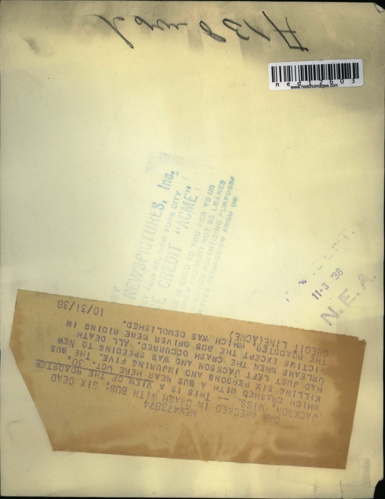 1938 Media Photo Bus Headed From Jackson To New Orleans Crashes Killing 6