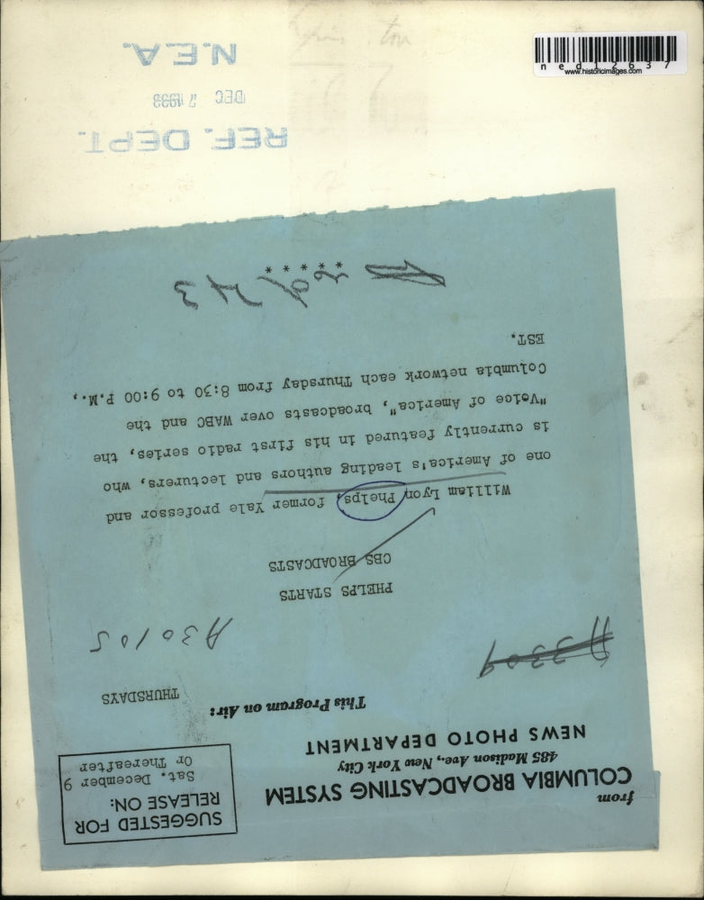 1933 Press Photo William Lyon Phelps, Yale Professor