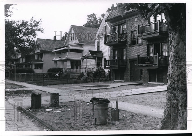 Load image into Gallery viewer, 1966 Media Photo Dilapidated Apartment Building, Trash at 660 E 93rd Cleveland
