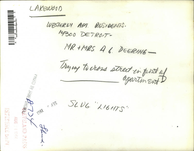 Load image into Gallery viewer, 1963 Media Photo The Westerly Apartment Residents Mr. and Mrs. Deering
