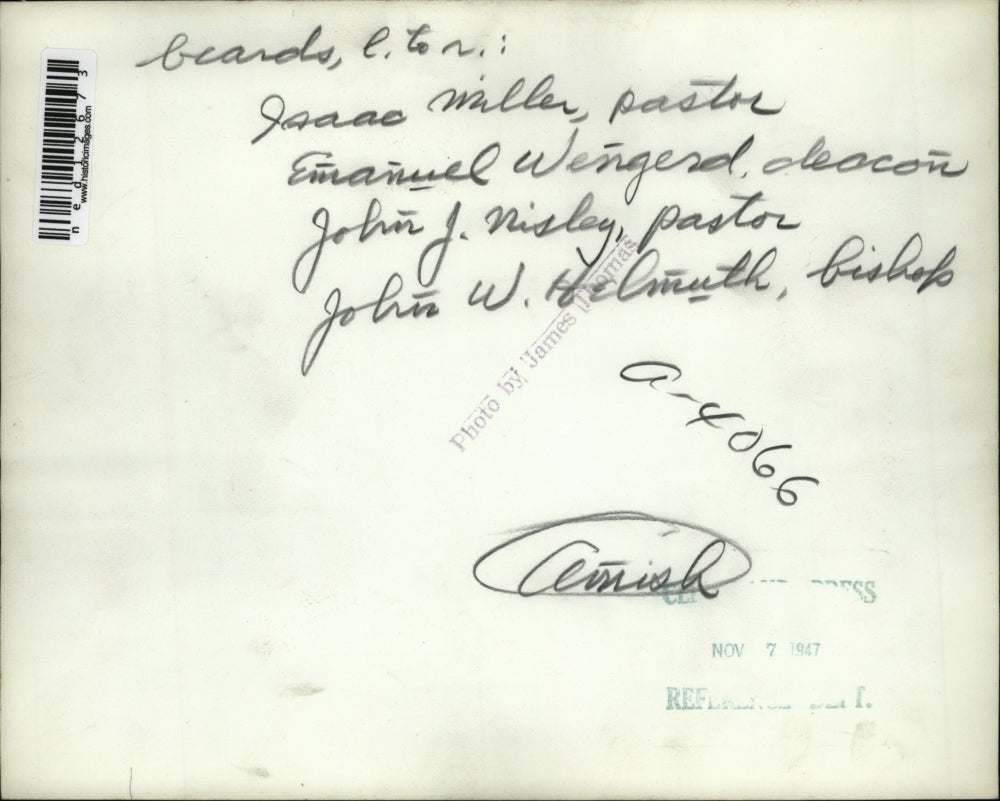 1947 Media Photo Amish Church Leaders Isaac Miller, Emanuel Wengerd, et al.