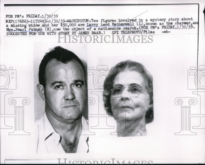 Load image into Gallery viewer, 1959 Press Photo The mystery of the missing Mrs. Pearl Putney with the charmer
